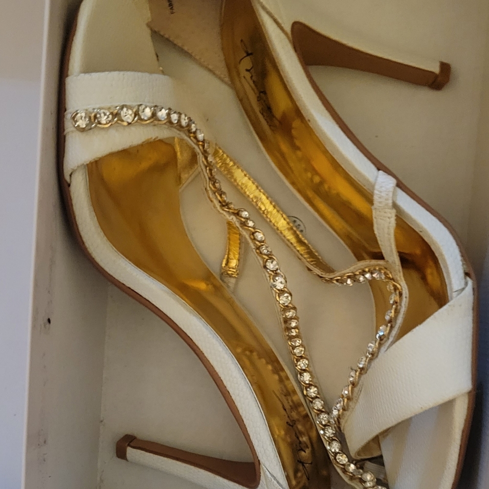 White open toe heels